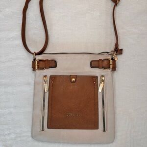 Elegant Cream and Brown Crossbody Bag